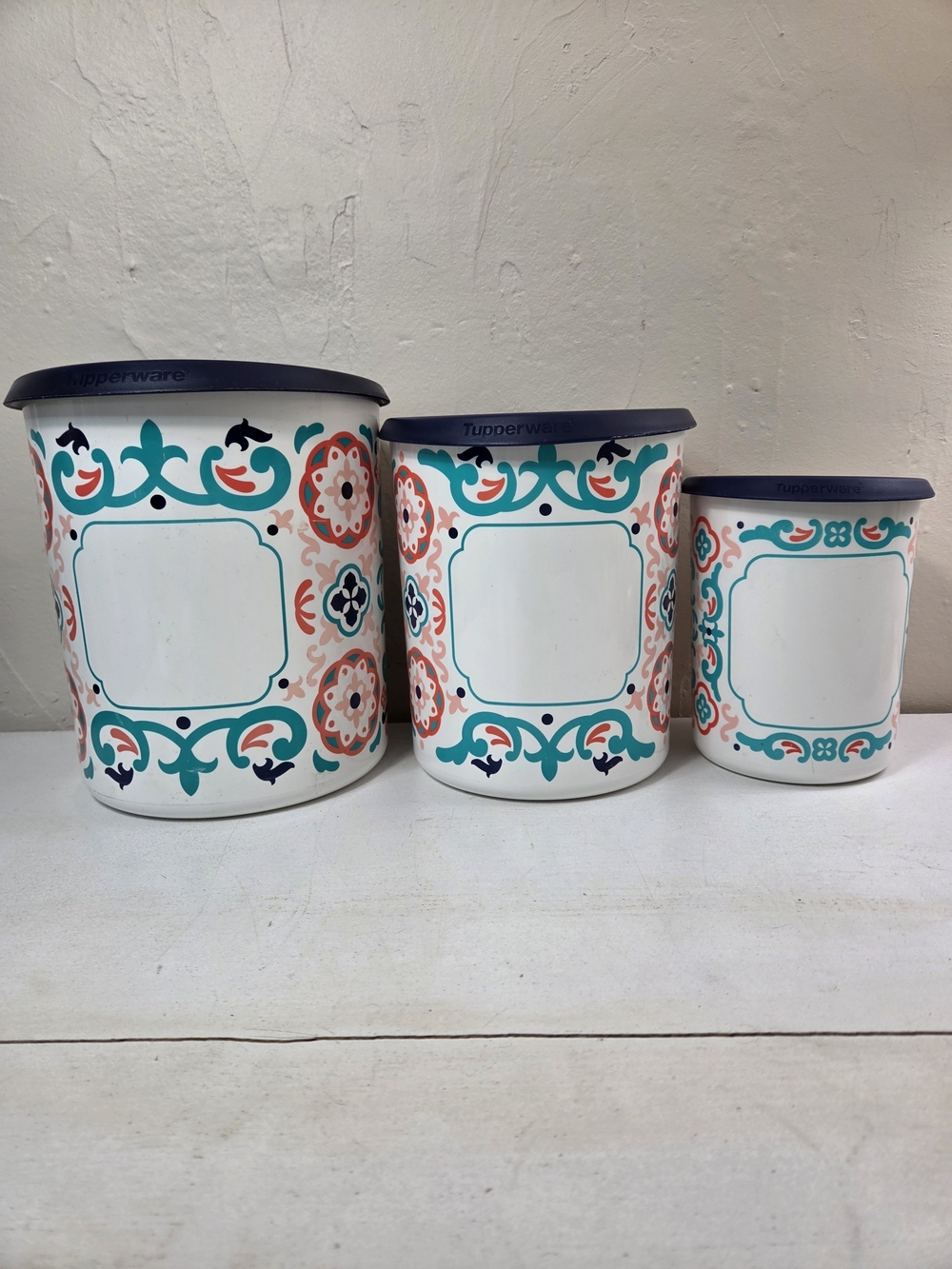 Tupperware Storage Canisters Blue Spanish Mediterranean Tiles Set Of 3